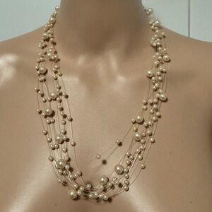Faux Pearl Cream Colored Cluster Necklace